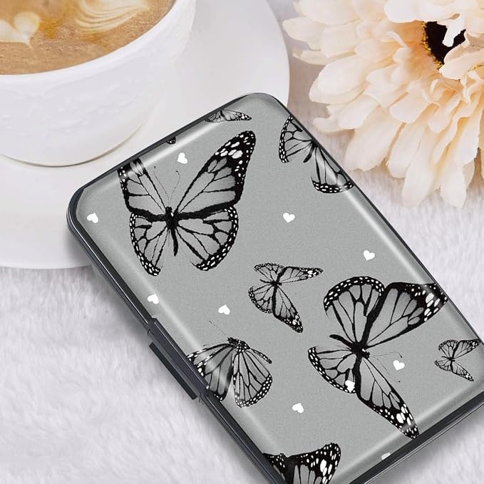 Coco Rossi Credit Card Holder RFID Aluminum Small Mini Wallet Women | Metal Wallet, Business Cards Holder, ID Case, Slim Sleeves, Womens Girls Gift, Carry Wallets for Travel, Black Butterfly - Image 7