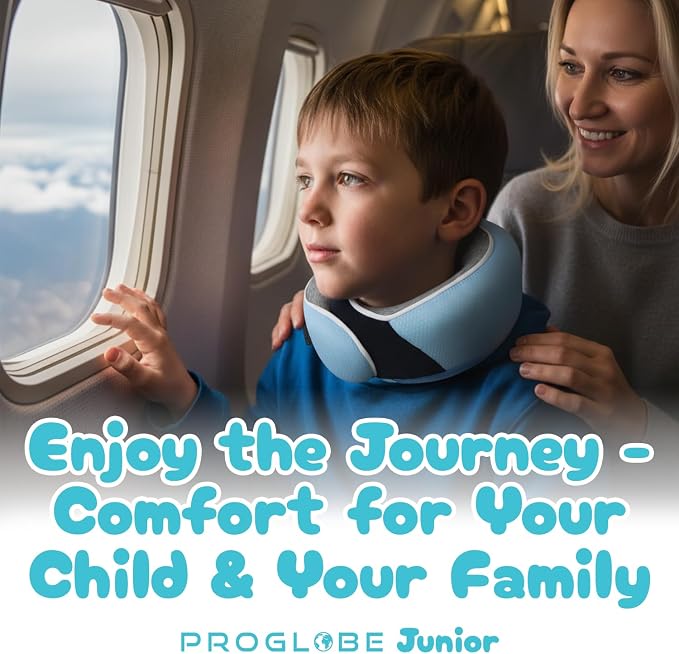 Kids Travel Neck Pillow, Memory Foam, Light Blue, Ages 4+ | Ergonomic Soft Washable Kids Airplane Pillow with Adjustable Strap, Compact Head Support for Car and Booster Seat - Image 7