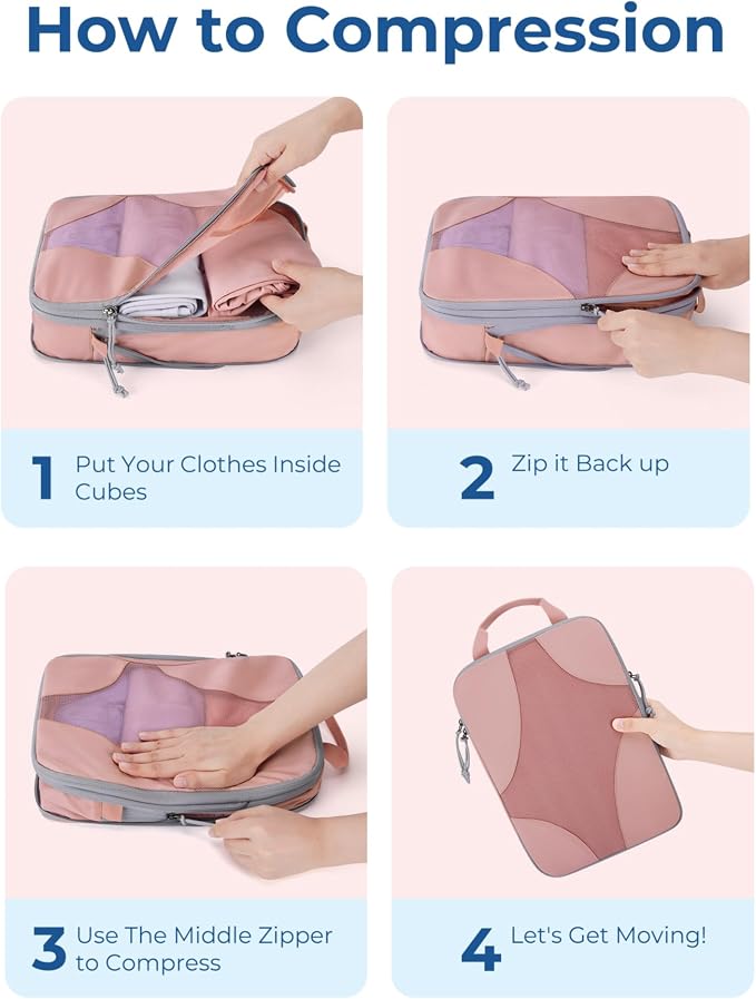 Bagsmart Compression Packing Cubes, Travel Bag Cruise Ship Essentials | Lightweight, Compressible Suitcase Organizer Set fit Standard Carry-On & Checked Luggage, 6 Set, 14 Set Washable Packing Bags - Image 4