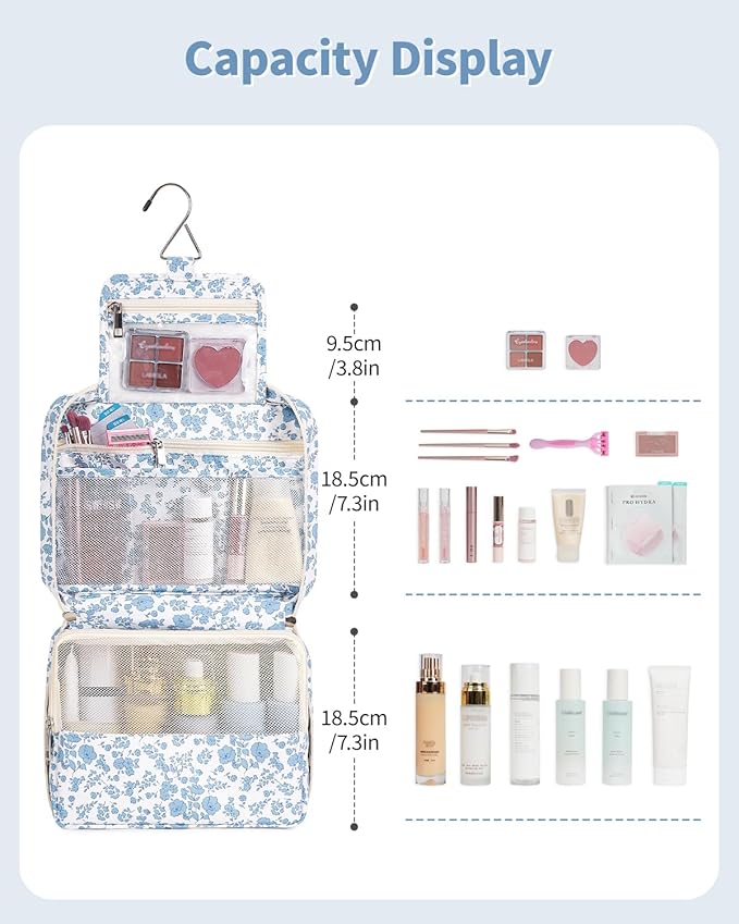 Narwey Small Hanging Travel Toiletry Bag for Women, Travel Bag for Toiletries, Makeup Bag Organizer Cosmetic Bags Make Up Bags for Girls - Image 3