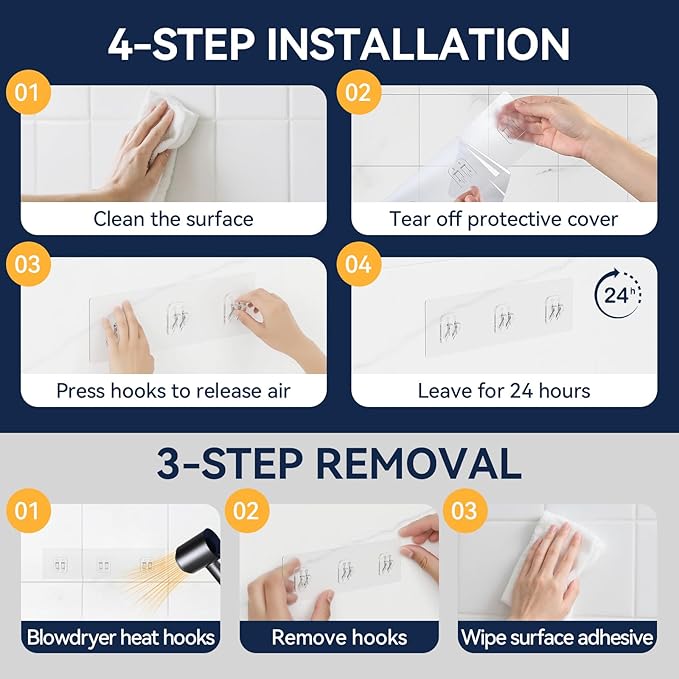 5-Pack Shower Caddy Adhesive Replacement - Transparent Shower Adhesive Strips, No Drilling Hooks for Bath Storage Shelves, Kitchen Racks, Basket & Soap Holder - Image 6