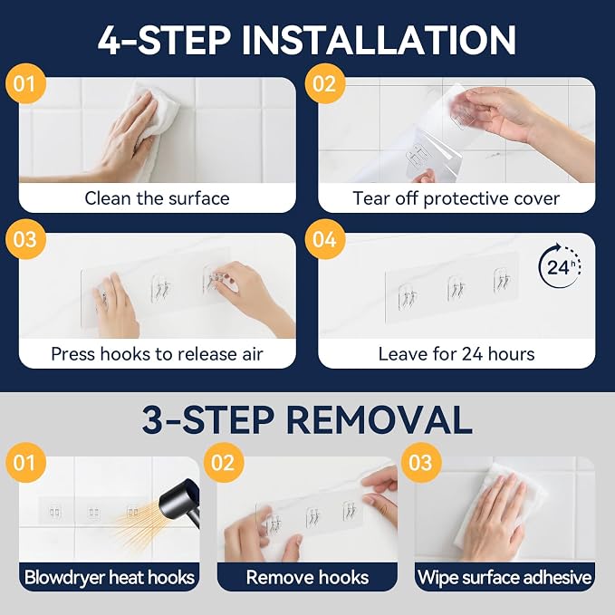 9-Pack Shower Caddy Adhesive Replacement - Transparent Shower Adhesive Strips, No Drilling Hooks for Bath Storage Shelves, Kitchen Racks, Basket & Soap Holder - Image 6