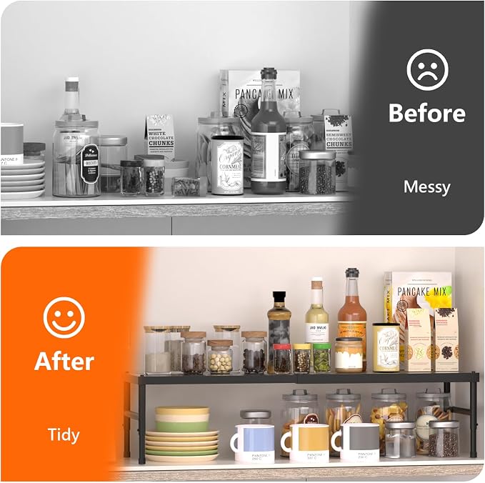 HI NINGER Expandable adjustable stackable kitchen organizer,Spice Racks,Counter Shelf for Cabinets,Small Cupboard Organizers,Heavy Duty Metal Pantry Storage Shelves Racks for kitchen,cabinet - Image 4