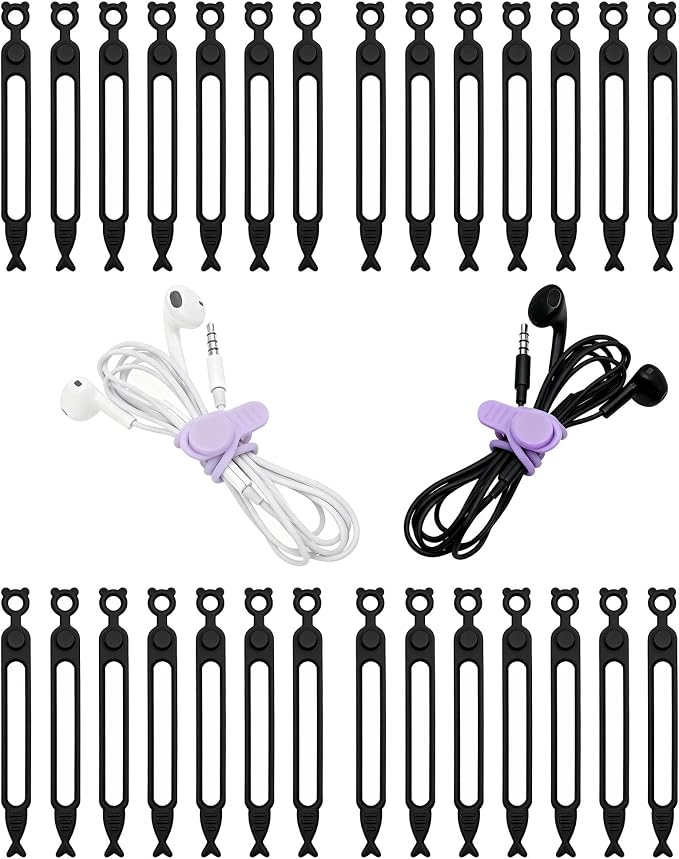 28 Pcs Silicone Cable Ties Reusable, Cable Cord Organizer Straps | 4 Color Cable Straps for Charging Wire, Computer Cords by Ortarco
