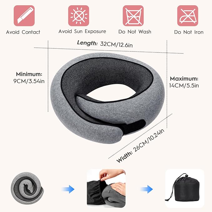 Memory Foam Neck Pillow,2026 World Cup Travel Pillow,Neck Pillow Airplane with Eye Mask & Ear Plugs,Memory Foam 360 Degree Support Stowable Pillows for Airplanes Offices and Cars (Dark Grey) - Image 4