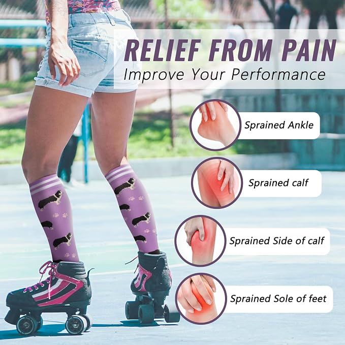 fenglaoda Compression Socks Women Men 4 Pairs, Knee High Support Socks for Running, Sports, Travel, Flight, Nurse - Image 2