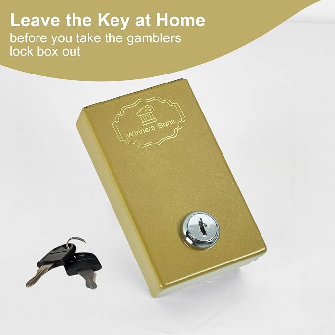 Metal Box for Gambler - Winners Bank Portable Safe Casino Money Pocket Sized Cash Box with Key Go Home Money - Golden - Image 2