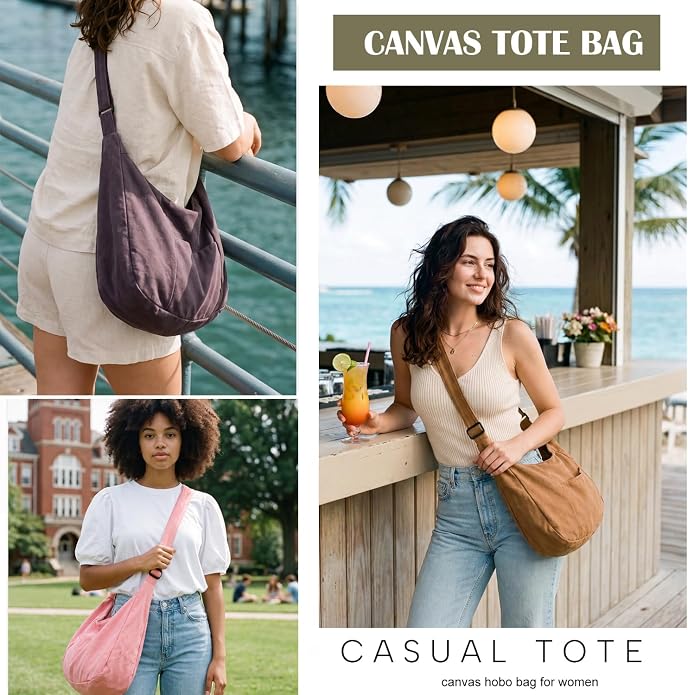 Canvas Hobo Crossbody Tote Bag for Women and Men Messenger Bags | Canvas Tote Bag With Zipper,Canvas Crossbody Bag,Canvas Hobo Bag,Shoulder Bag for Women,Travel Work College Purse Handbag - Image 3