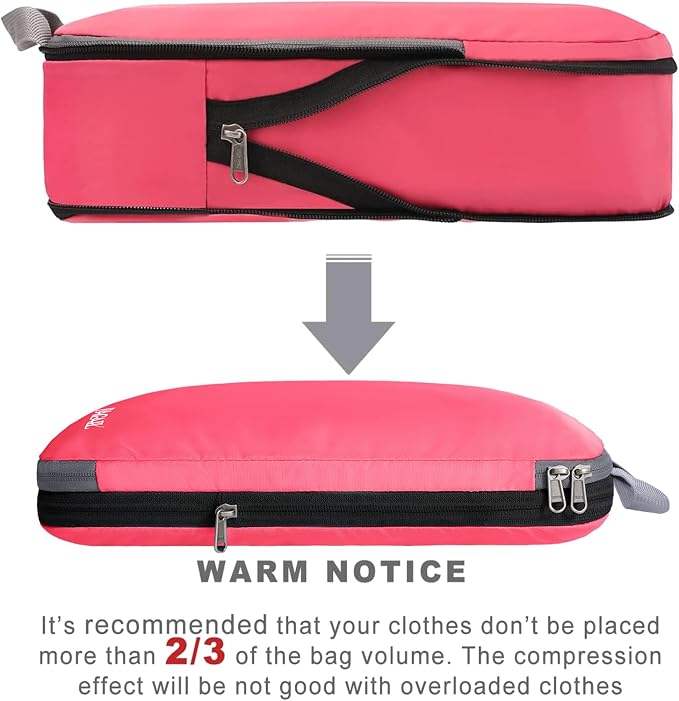 BAGAIL 4 Set/6 Set/8 Set Compression Packing Cubes Travel Accessories Expandable Packing Organizers (Cloth Pattern, 4-Coral) - Image 3