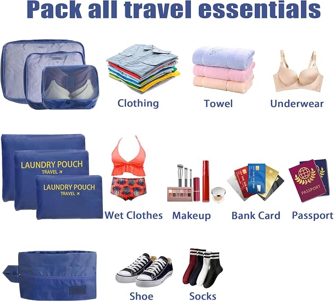 INVODA 7 piece Multi-size Packing Cubes for Travel Suitcase Organizer Bags Lightweight Travel Bags (Navy Blue) - Image 4