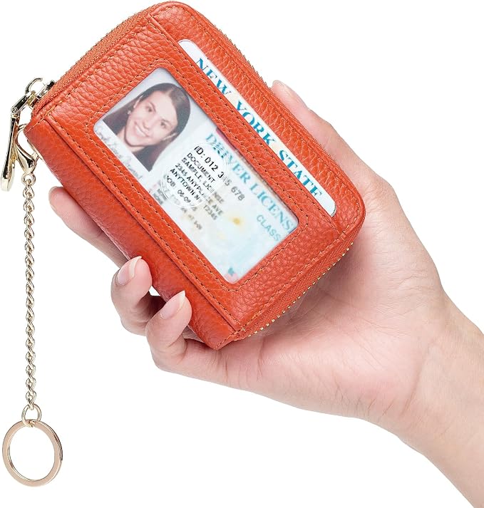 imeetu RFID Credit Card Holder, Small Card Wallet Women, Leather Card Case | Genuine Leather Women's Card & id Cases, Change Coin Purse with Zipper Keychain id Window, 20 Colors & 3 Styles, Daily, Gifts - Image 8