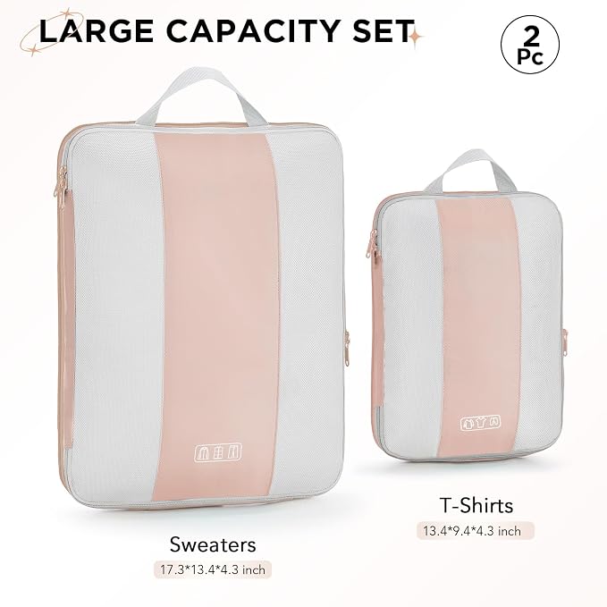 OlarHike 2 Set Compression Packing Cubes for Travel Essentials,Compressible Expandable Space Saver Bags for Organizing Clothes,Luggage Suitcase Garment Bags with Over 1000 pcs Mesh Holes(Beige) - Image 2