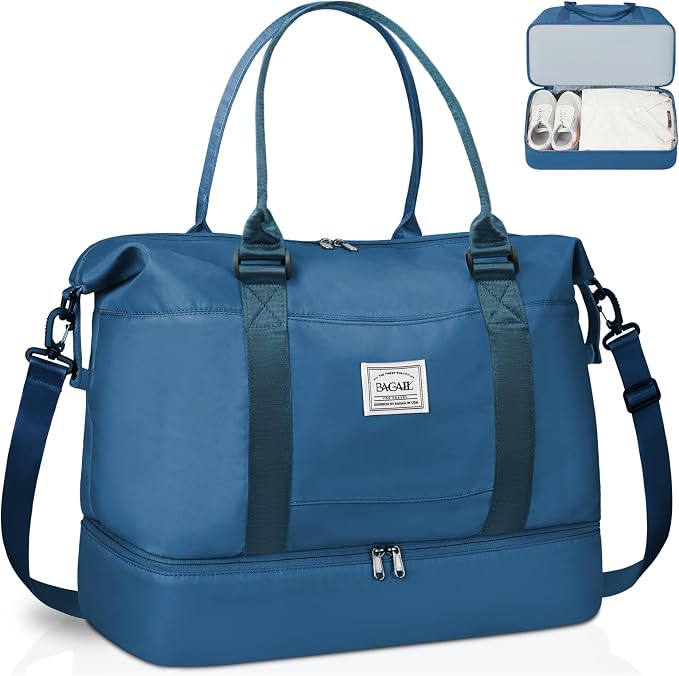 BAGAIL Travel Duffel Bag, Weekender Bags for Women, Overnight Gym Carry On Tote Bag with Wet Pocket, Hospital Mom Bag for Labor and Delivery - Extra Large, Peacock Blue by BAGAIL