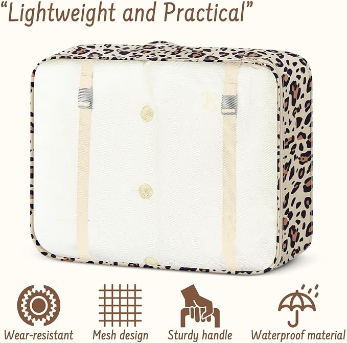 9 Set Packing Cubes for Travel Essentials - Lightweight Carry-On Luggage Organizer Bags with Shoe, Clothes & Laundry Bags for Airplane, Family & Business Travel, Leopard print - Image 4