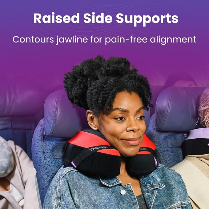 Cabeau Travel Neck Pillows for Airplanes The Neck's Evolution, TNE S3 Supportive Memory Foam Design for Long Haul Flights Attachable Seat Straps and 360 Support (Cairo Tan) - Image 4