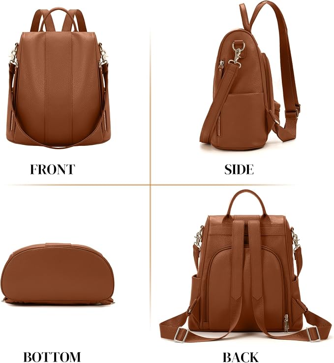Leather Backpack Purses, Anti-theft Genuine Leather Backpack Bags for Women, Large Capcacity Fashion Convertible Shouler Bags for School Travel Daily - Image 6