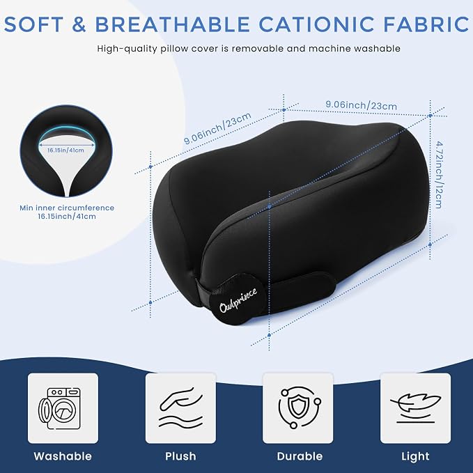 Travel Neck Pillow for Airplane, Neck Travel Pillow, Upgraded Soft 100% Pure Memory Foam - Lightweight and Stowable - Ergonomic Design for Long Flights, Car, Train, Office Use - Image 7