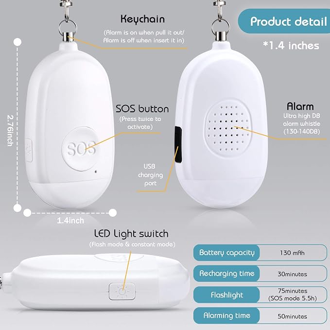 Frienda 4 Pieces Personal Security Alarm Keychain 130 dB Safety Alarm Self Siren Song Keychain with USB Rechargeable LED Flashlight for Women Kids Children Elders Men - Image 4