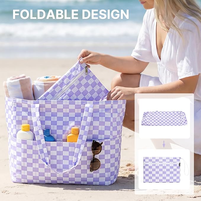 G4Free Large Beach Bag Waterproof Sandproof, Zipper Pool Tote for Women | XL Large Capacity, with Wet Compartment, Foldable Packable with A Pouch, for Swim Travel Grocery - Image 7