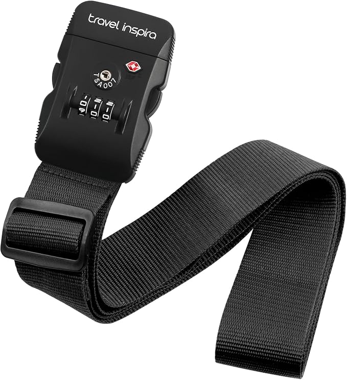 Travel Inspira Luggage Straps for Suitcases with TSA Lock | Heavy-Duty Nylon; TSA-Approved Lock with Tag; Adjustable 103-200cm; Secure Black Strap; 20-28 Inch Bags; Anti-Burst by TravelInspira