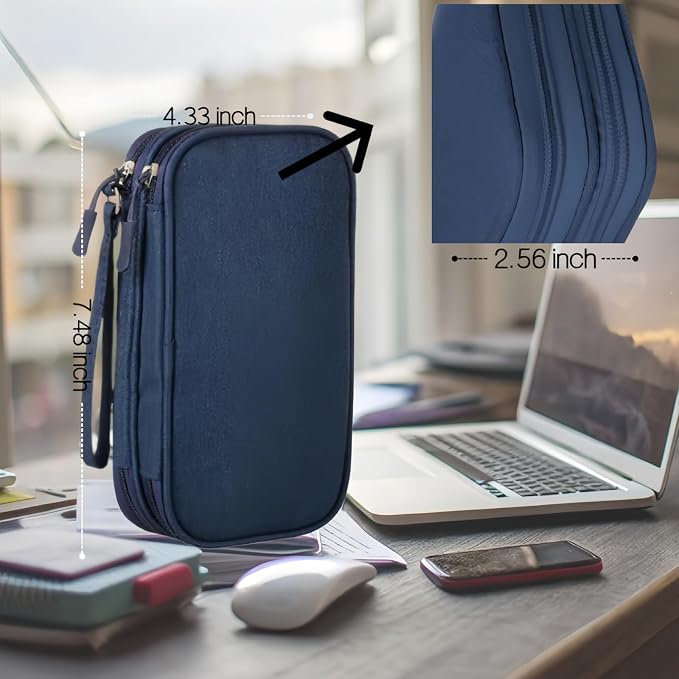 Portable Waterproof Double Layers All-in-One Storage Bag, Travel Cord Organizer，Electronics Accessories Organizer Pouch Bag for Accessories,Charger, USB Cable, Gadget (navy blue) - Image 4