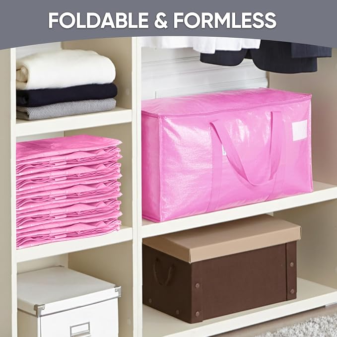 TICONN 8 Pack Extra Large Moving Bags Heavy Duty with Zippers & Carrying Handles, Durable Storage Bags Moving Boxes for Closet Organizers and Storage (8 Pack, Pink) - Image 8