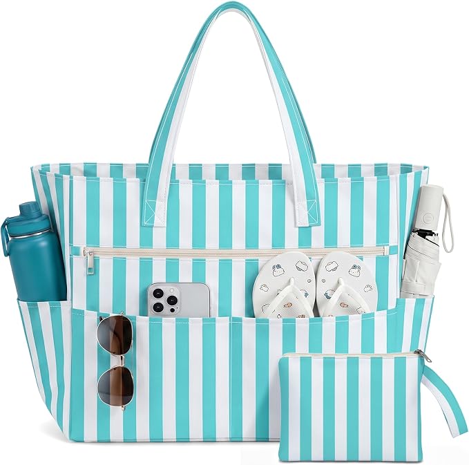 Large Beach Bags for Women, Waterproof Sandproof Beach Tote Bags Swim Pool Bags with Zipper & Wet Pocket Family by Unknown