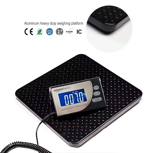 Amazon Basics Digital Postal Scale with Tare Function, Heavy Duty, Aluminium Platform, 440 lb Capacity, Digital Shipping, Portable, Black - Image 2