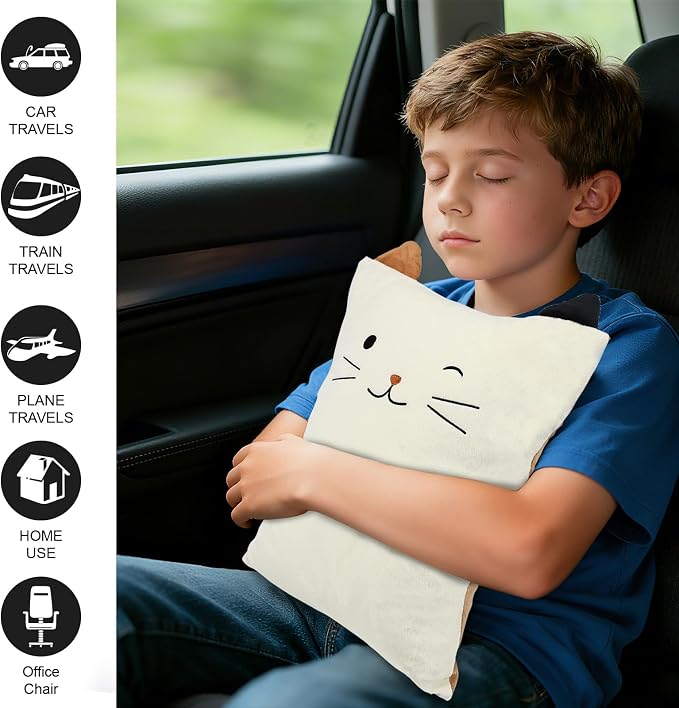 3-in-1 Cat Travel Blanket and Pillow Set for Kids | Soft Snuggle Pillow with Hand Warmer, 40x60 Inch Cute Cat Blanket, Compact for Travel, Camping, Home and Office - Image 6