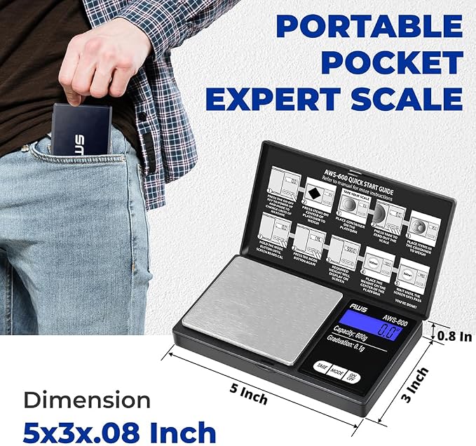American Weigh Scales Digital Pocket Scale 600g x 0.1g with LCD Display Gram, Ounce, Carat, Grain for Coins, Jewellery, Gemstones, Metals, Kitchen, Food & Medicines – Black - Image 3