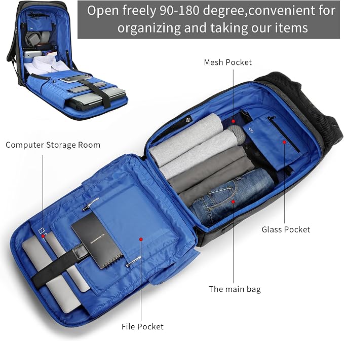 VGOAL Travel Backpack 17 inch Anti Theft Laptop Bag for Men Women | Durable WaterProof,USB Charging Port,Combination Lock,50L Lightweight Large,Carry on Business Backpack,Grey - Image 6