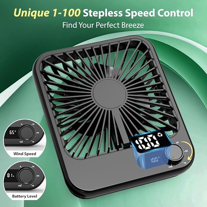 Portable Fan Rechargeable- 4000mAh mall Mini Desk Fan 100 Speed Wind Adjustable, Mini Silent Battery Powered Personal Desktop Fan for Bedroom Bedside, Office, Travel Essentials - Image 3