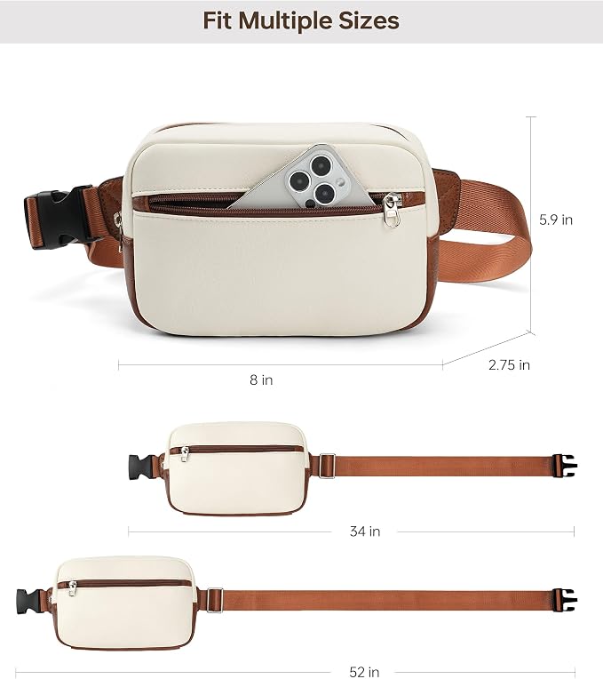 Fanny Packs Belt Bag For Women Men Everywhere Small Fashion Crossbody Bags Waist Pack Vegan Leather Waterproof Cute Sling Chest Bag For Women - Beige - Image 6