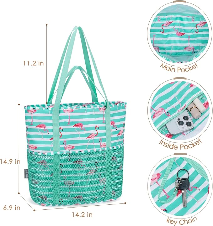 KABAQOO Large Beach Bag Waterproof Sandproof Tote Bag for Women with Zipper & Mesh Pockets for Pool Swim Travel Everyday | waterproof - Image 5