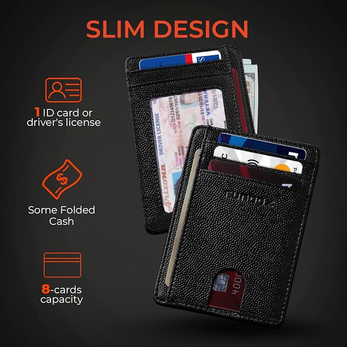 RUNBOX Slim Wallet for Men and Women, RFID Blocking Leather Card Holder | Minimalist 8-slot design fits IDs and credit cards in a thin profile for front pockets, purses, pants and travel - Image 4