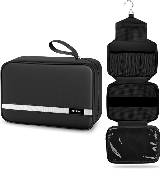 Maliton Toiletry Bag for Men & Women Travel Toiletry Bag Hanging Toiletry Bag Hygiene Bag with 4 Compartments Waterproof Bathroom Shower Bag for Traveling(Black) by Maliton
