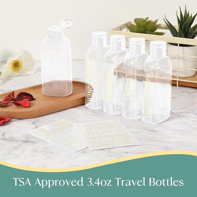 5 Pack Travel Bottles for Toiletries, 3.4oz TSA Approved Travel Containers | Leak Proof Refillable Travel Accessories for Shampoo Conditioner, Plastic Travel Bottles with Toiletry Bag and Label - Image 3