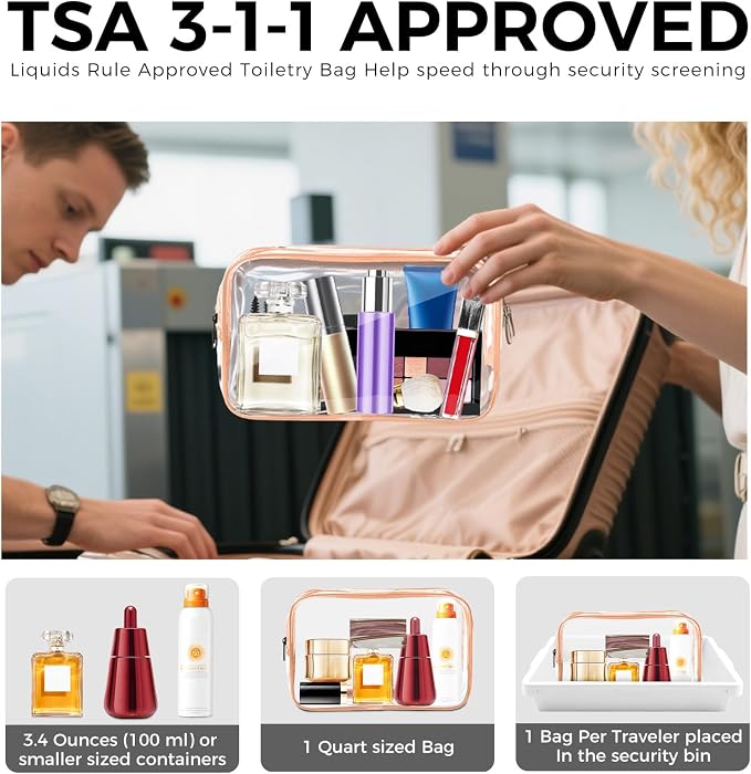 AURUZA Clear Makeup Bag,Portable Travel Toiletry Bags with Zipper, TSA Approved Clear Organizer Bags, PVC Cosmetic Pouch for Airport Airline Compliant - Image 3