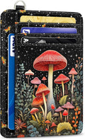 Yonlevres Mushroom Credit Card Holder Slim RFID Wallet Women Small Travel | Front Pocket, Handy, RFID Blocking, Woman Girls Ladies Gifts, D-ring for Keychain,Thin Mini Card Case, ID Window, PU Leather by Yonlevres