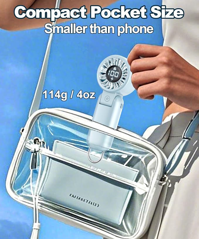 Portable Handheld Turbo Fan with LED Display - Turbocharged 32ft Cooling, Long-lasting 5 Speeds 4oz Lightweight, USB Rechargeable Mini Personal Hand Held Fan Gift for Women Men Travel, Office, Makeup - Image 6