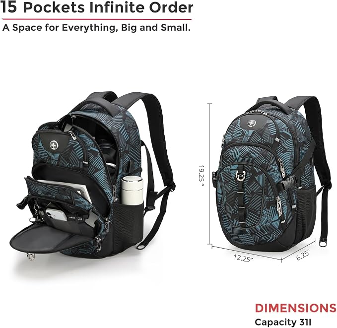 Swissdigital Laptop Backpack with USB Charging Port, Travel Backpack Fits 15.6 inches Computer, 31L Backpack for Men, Dark Green | SD803-96 - Image 5