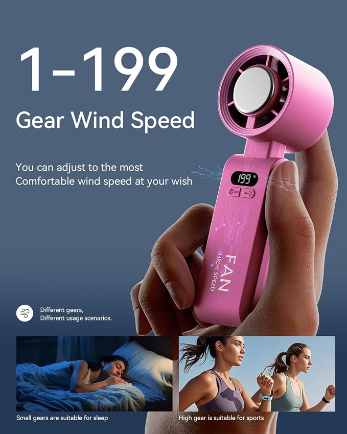 Handheld Portable Turbo Fan with Ice Cooler, Speed (1-199) 5500mAh Rechargeable Personal Fan,[20H Cooling Time] Mini Yet Powerful [20000 RPM] Small Pocket Fans for Travel/Outdoor/Home/Office, HotPink - Image 3