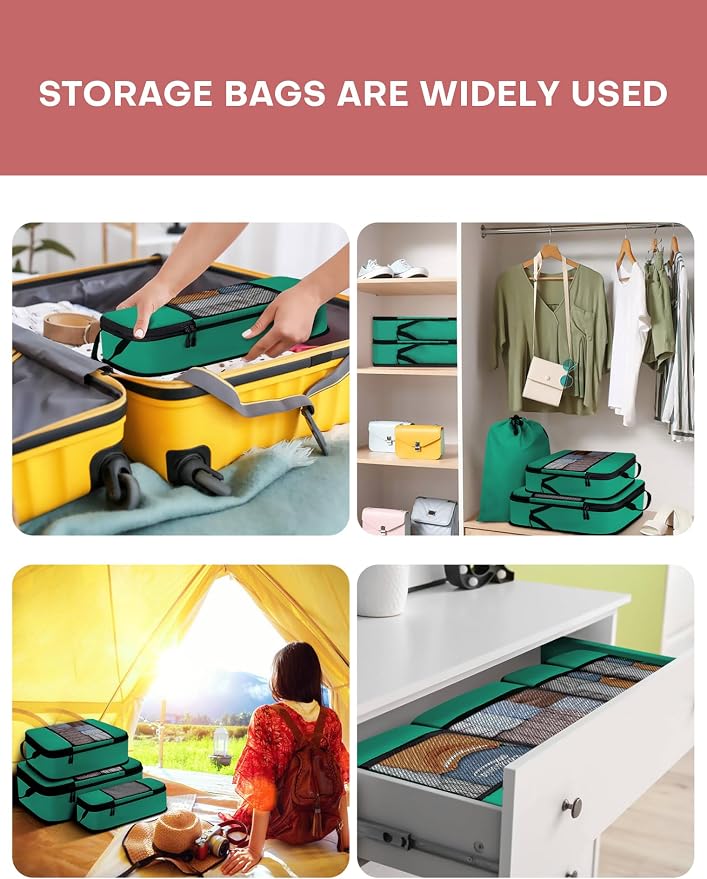 SDGFUI 6 PCS Set Compression Packing Cubes for Travel, Lightweight Packing Organizer Bags Travel Essentials for Carry On, Suitcase, Home Closet - Green - Image 7