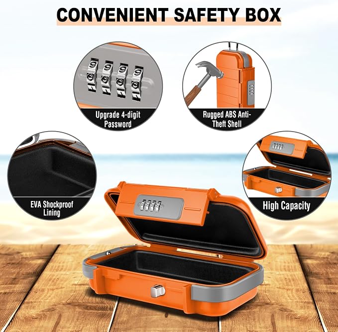 HUANLANG Portable Safe Lock Box with Combination Lock Mini Beach Travel Safe Waterproof Small Lockable Box with Removable Wire Rope Combination Safe Box for Dorm,Travel,Beach,Hotel,Car,Home,Office - Image 2