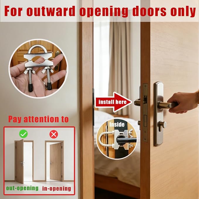 Portable Door Security Locks, Adjustable Heavy Duty Outswing Opening Travel Stainless Steel Safety Device for Hotel Room, Home, Apartment - Image 3