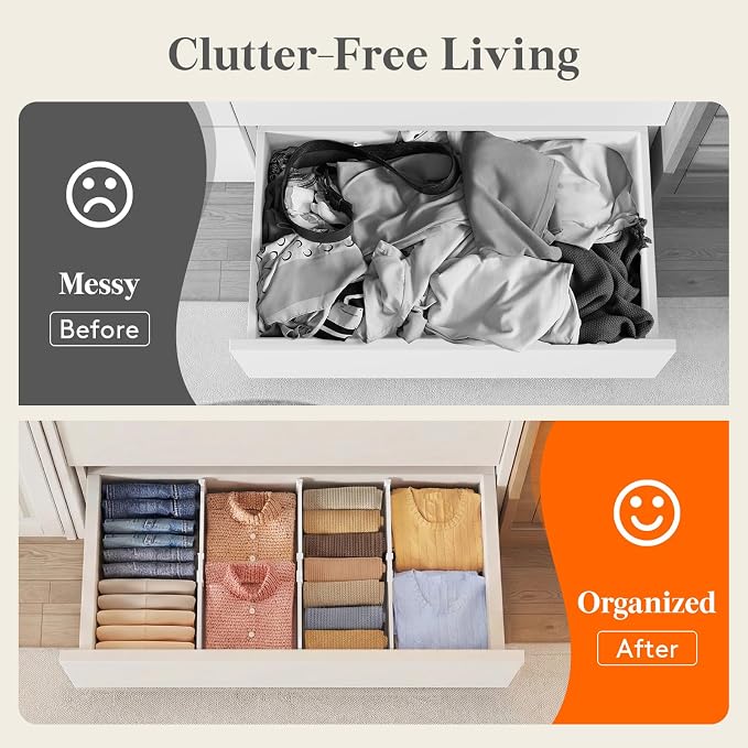 Lifewit 6" Tall Drawer Dividers, Adjustable Deep Drawer Organizer Clothes | 9 Pack 11.5"-18.5" Expandable White Plastic Separators for Dresser, Kitchen, Cabinet, Closet, Office Organization & Storage - Image 8