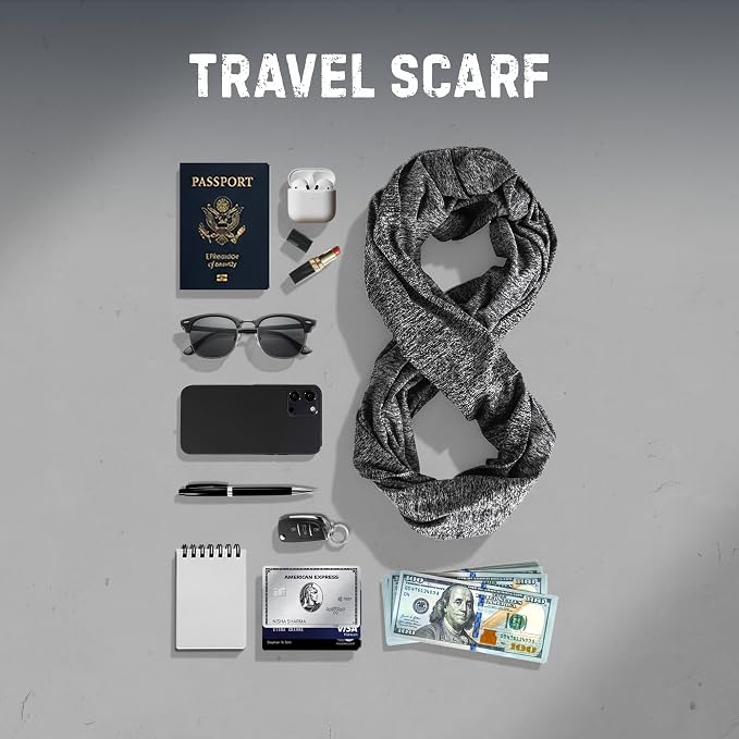 Zero Grid Infinity Travel Scarf Loop with Hidden Zipper Pockets for Passport, Phone, Cash, Cards - Image 7