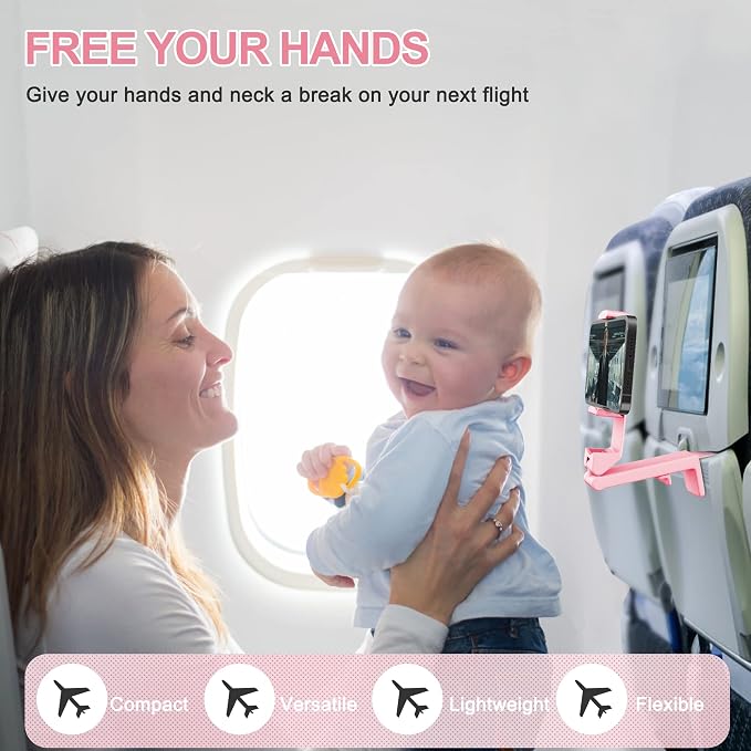 Perilogics Airplane Phone Holder Mount Universal in Flight Hands Free Viewing with Multi-Directional Dual 360 Degree Rotation (Pink) - Image 5