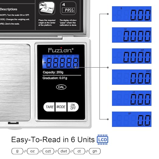Fuzion Digital Pocket Gram Scale 0.01g x 200g - Jewelry Scale Portable | Easy of Use, Tare Function, 6 Modes Ounces Grains, Batteries Included, Mini Scale for Jewelry, Coins, Herb, Small Food - Image 2