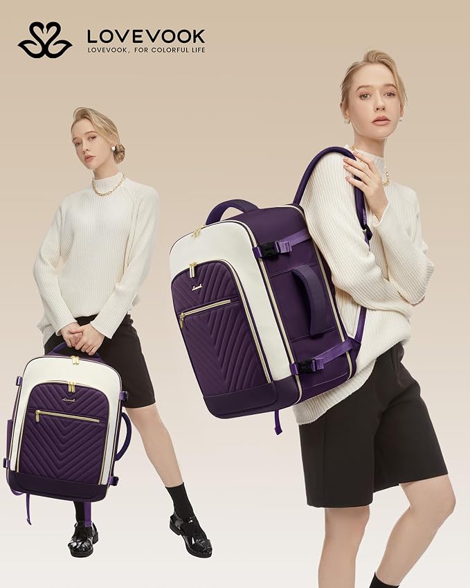 LOVEVOOK Large Travel Backpack for Women, TSA Carry on Backpack for Airplanes, 40L Personal Item Travel Bag for Women fits 17" Laptop,Waterproof Carry on Bag Airplane Approved with 3 Packing Cubes - Image 2